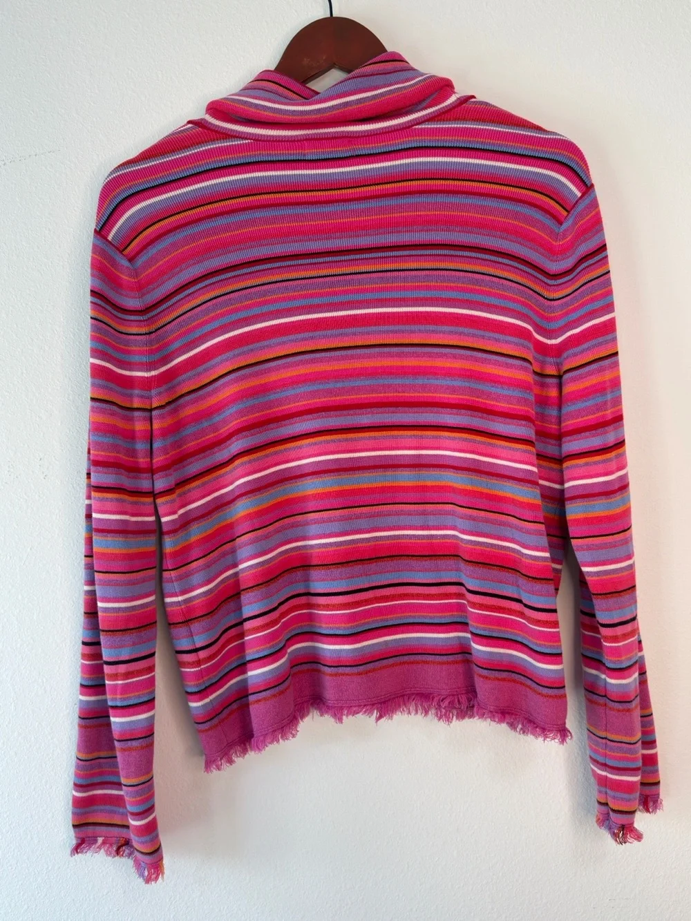 Vintage 90s Y2K Sigrid Olsen Striped‎ Sweater Kidcore Colorful Boho Fringe Trim